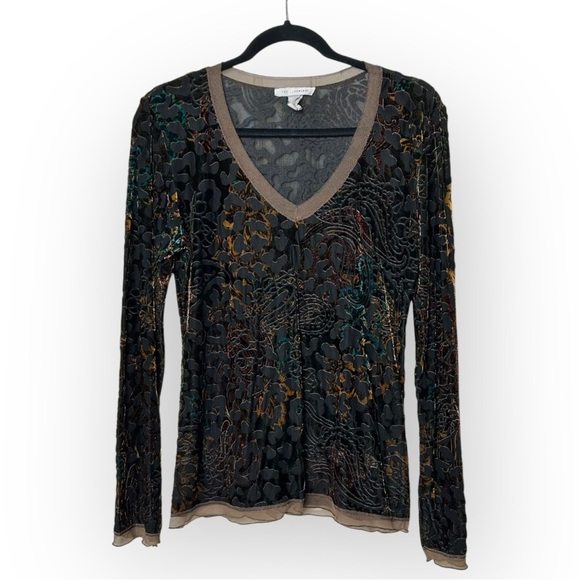 Papillon Blanc Y2K Sheer & Velour Long Sleeve Top XL - Picture 1 of 5